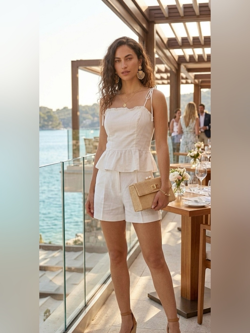 Express Ivory Peplum Tie-Strap Top | Size Medium 🌿